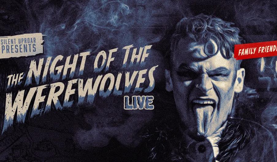 A promotional poster for "The Night of the Werewolves Live," featuring a person with exaggerated makeup and a fierce expression, sticking out their to