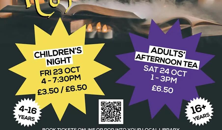 Promotional poster for "Wizarding Nights" at Hull Central Library, featuring two events: Children's Night on Friday, 23rd October, 4–7:30pm for ages 4