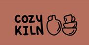 Cosy Kiln logo featuring a hand-drawn pottery jar and stacked cups on a warm terracotta background.