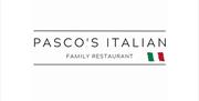 Logo for "Pasco's Italian Family Restaurant" with an Italian flag on the right side.