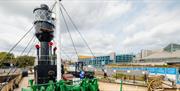 Spurn lightship tower in its new berth location at Hull Marina.