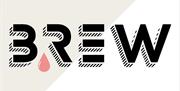 A stylised crosshatch design showing the word 'Brew' with a drop of coffee underneath.
